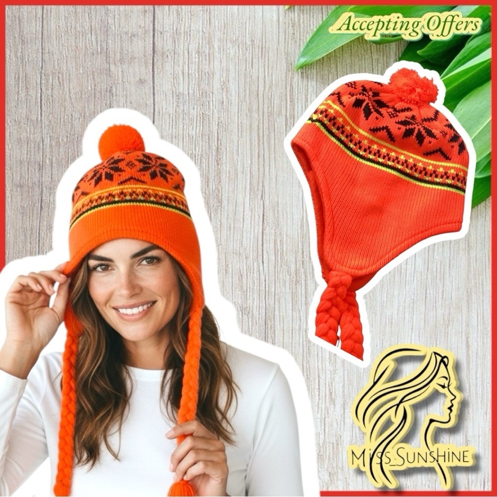 NEW - Pom Hat with braided fringe ends - fleece inside soft & warm